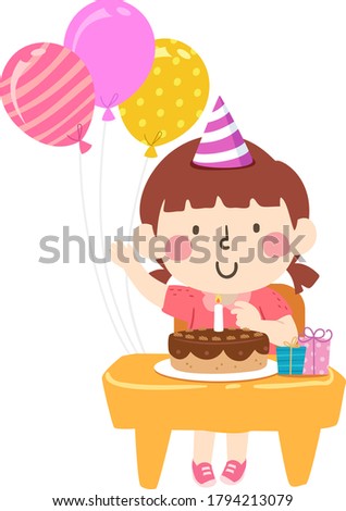 Illustration of a Kid Girl Student Celebrating Her Birthday with Balloons, a Cake and Gifts
