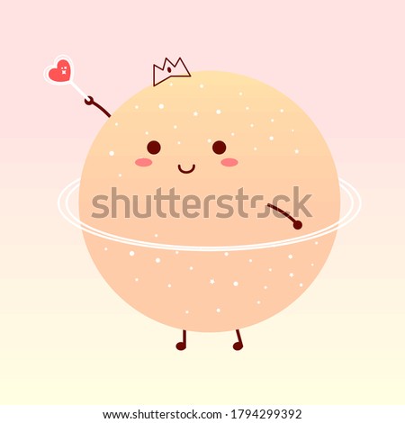 Moon character card. Cute style moon character. Cartoon moon. Red heart icon. Moon to send love.