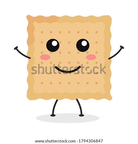 Cute flat cartoon biscuit illustration. Vector illustration of cute biscuit with a smiling expression.