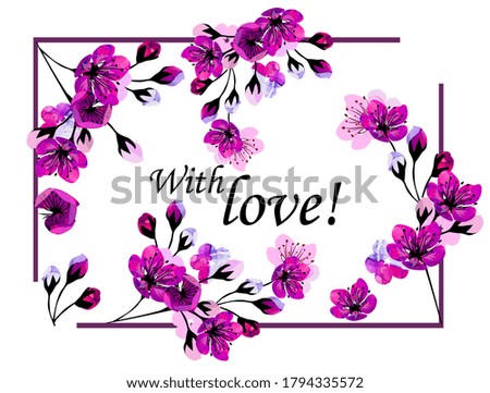 Frame for text with cherry blossoms. Vector illustration