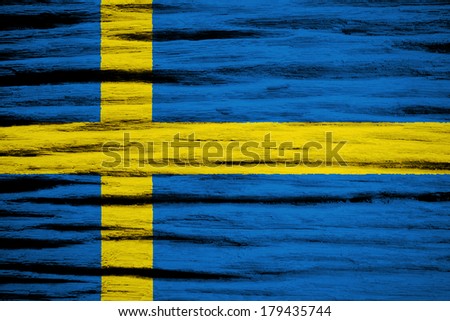 sweden flag painted on old wood texture 