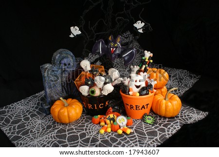 Halloween Trick or Treat Bowls Full of Candy and Treats