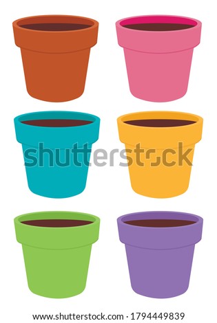 Flowerpot sticker set on white isolated backdrop. House plant pot for gift card, home plants store logo, bath tile, web landing page. Phone case or cloth print. Flat style stock vector illustration Royalty-Free Stock Photo #1794449839