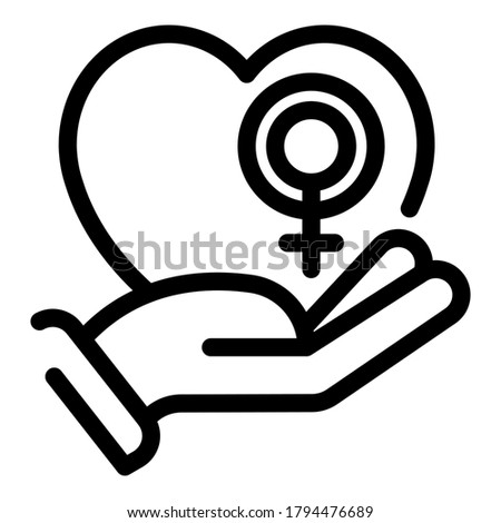 Woman empowerment heart care icon. Outline woman empowerment heart care vector icon for web design isolated on white background