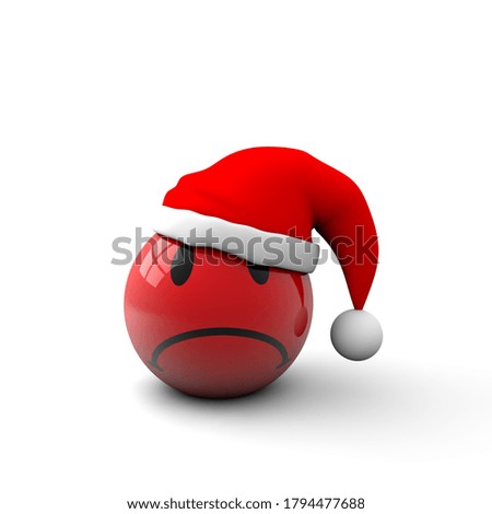 An illustration of a yellow sad face wearing a Santa hat with a space for text in a white background