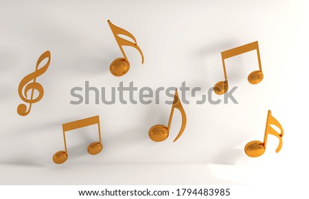A 3D rendering illustration of yellow music notes on a white background Royalty-Free Stock Photo #1794483985