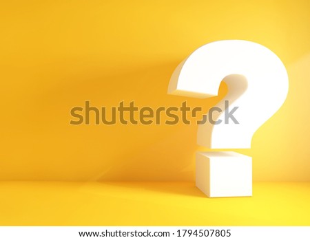 A 3D rendering illustration of a question mark on a yellow background