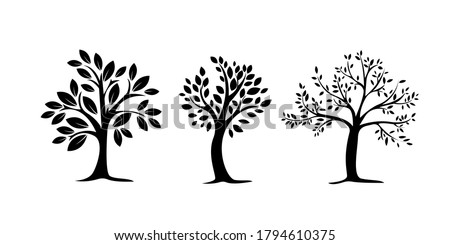 Tree with Roots Icon Vector illustration. Tree with branch leaves symbols or signs. Emblem isolated on white background, Flat style for graphic and silhouette, logo. EPS10 black pictogram.
