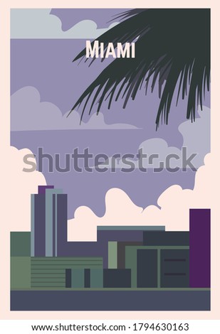 Miami retro poster. Miami landscape vector illustration.