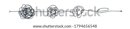 Unraveling chaos tannle. Psychotherapy hand drawn concept. Messy flat line. Chaos path Royalty-Free Stock Photo #1794656548