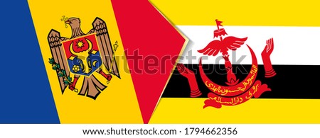 Moldova and Brunei flags, two vector flags symbol of relationship or confrontation.