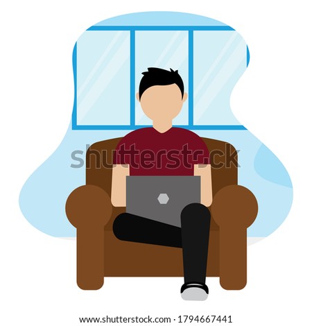 Man working in home. Home office - Vector