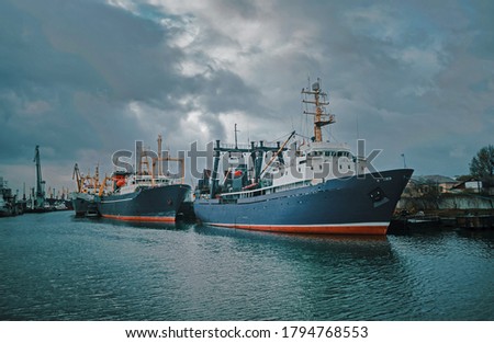 Ships at the seaport in Kaliningrad city