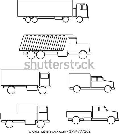 
trucks and vans vehicles icons set