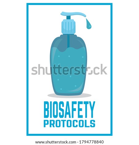Hand soap bottle. Biosafety protocols poster - Vector