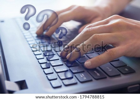 Searching Browsing Internet concept, woman searches information in internet
