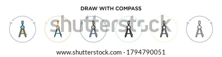 Draw with compass icon in filled, thin line, outline and stroke style. Vector illustration of two colored and black draw with compass vector icons designs can be used for mobile, ui, web