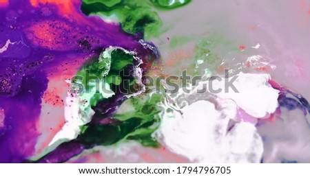 Macro Paint with Vibrant Color Palette. Oil Mixed with Bright Green and Deep Purple Dye and Acrylic. Created Ocean Wave Effect. 