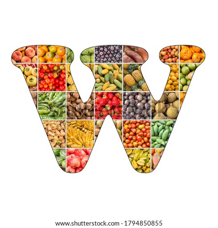 Letter W of the alphabet with fruit background