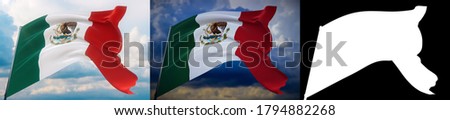 Waving flags of the world - flag of Mexico. Set of 2 flags and alpha matte image. Very high quality mask without unwanted edge. High resolution for professional composition. 3D illustration.