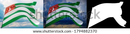 Waving flags of the world - flag of Abkhazia. Set of 2 flags and alpha matte image. Very high quality mask without unwanted edge. High resolution for professional composition. 3D illustration.
