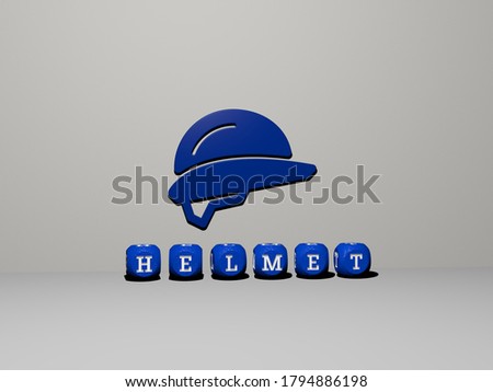 helmet 3D icon on the wall and text of cubic alphabets on the floor - 3D illustration for background and construction