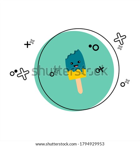 ice cream logo Vector design with blue yellow. Form a plus, a line, a circle. Hipster fashion Memphis style isolated on white. Fit for young logo, shirt and fabric