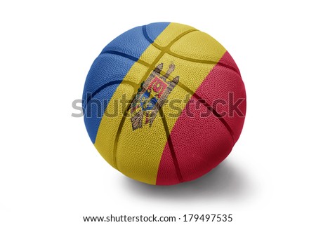Basketball ball with the national flag of Moldova on a white background