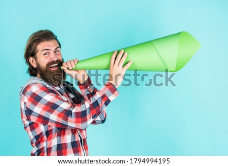 Freedom in veins. Make it heard. oratory and rhetoric. mature crazy mad man pose with megaphone. announcement concept. stop being silent. hipster screaming in the megaphone Activist speaks at rally. Royalty-Free Stock Photo #1794994195