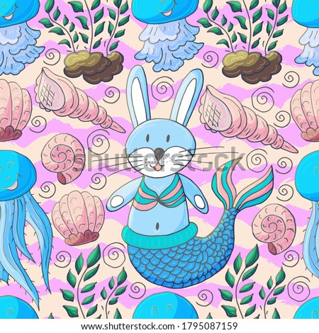 Illustration underwater world, marine clipart. Seamless pattern for cards, flyers, banners, fabrics