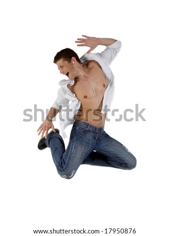 jumping male on isolated studio picture