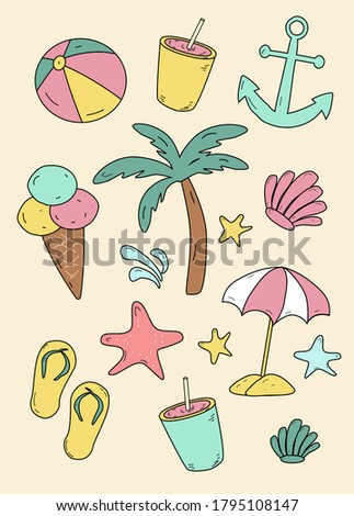 set of items for the beach