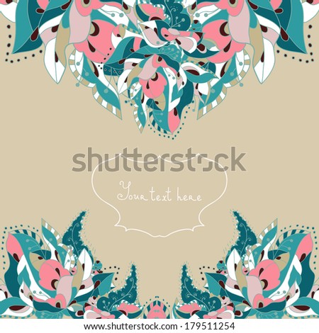  Floral card for life events. Greeting floral card. Place for text. Vector card with abstract flowers and leaves. Easy to edit. Use for invitations announcements.