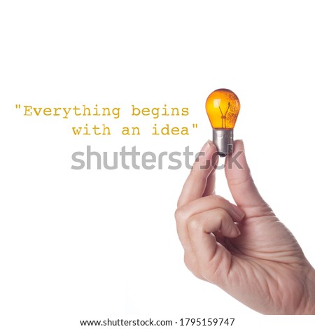 Motivational inspirational attitude quotes on white background. Everything begins with an idea.