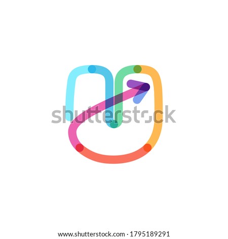U letter line logo made of a rainbow arrow. This font is perfect for a multimedia company advertising, infographics art, colorful identity, etc.