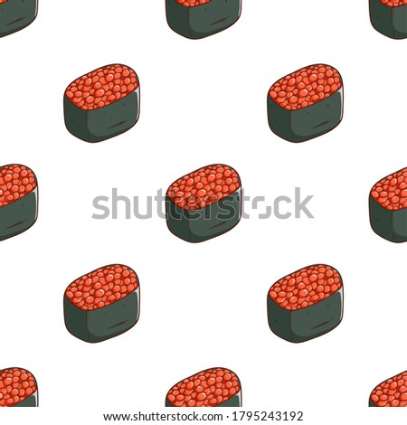 seamless pattern of ikura sushi with colored sketch style on white background