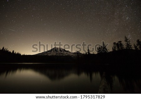 Meteor Above Bench Lake And Mt Rainier
