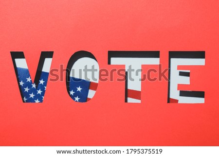 Red background with word Vote against blue background with american flag