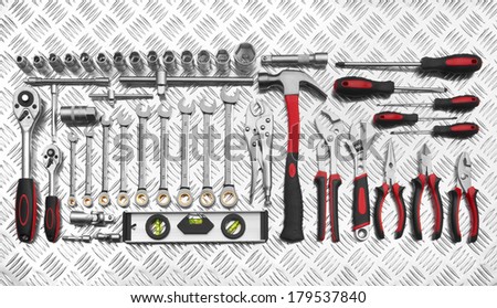 Many Tools on metal background