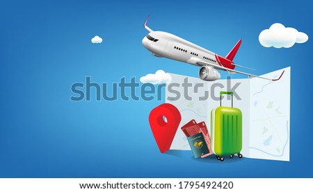 Airplane and passport isolated on background. Travel and transportation concept. Vector illustration in design. Royalty-Free Stock Photo #1795492420