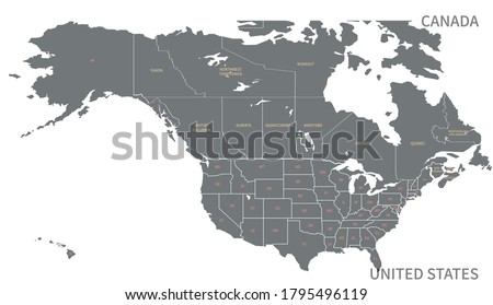 North American Countries Map. 
The main boundary map of Canada, the United States. Royalty-Free Stock Photo #1795496119