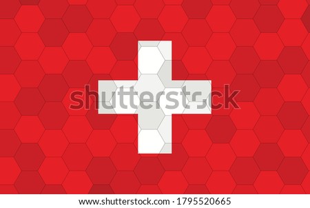 Switzerland flag illustration. Futuristic Swiss flag graphic with abstract hexagon background vector. Switzerland national flag symbolizes independence.