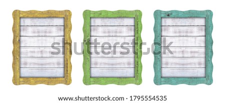 Colored wooden frame on white background 