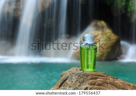Spa Shampoo on Waterfall Background.