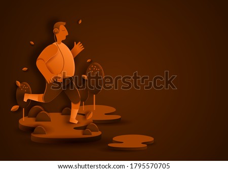 Running paper cut style, A picture of a man running happy, vector illustration.