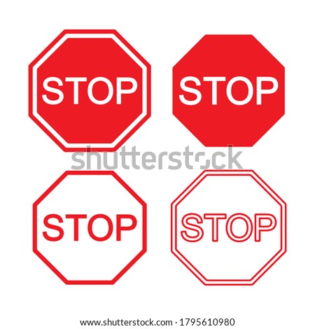 Red stop vector sign. Prohibition icon. Traffic and road symbol logo. Isolated on white background.