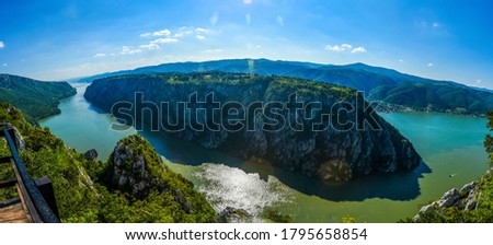 Danubes big boilers, Ploce Viewpoint on Danube river, Serbia national park Djerdap Royalty-Free Stock Photo #1795658854