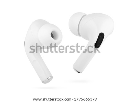Wireless Earphones. Earbuds or headphones isolated on white background with clipping path Royalty-Free Stock Photo #1795665379