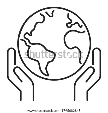 Save planet black line icon. Eco friendly. Earth day symbol. Environment care. Isolated vector element. Outline pictogram for web page, mobile app, promo
