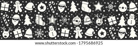 Christmas banner with festive icons. Vector